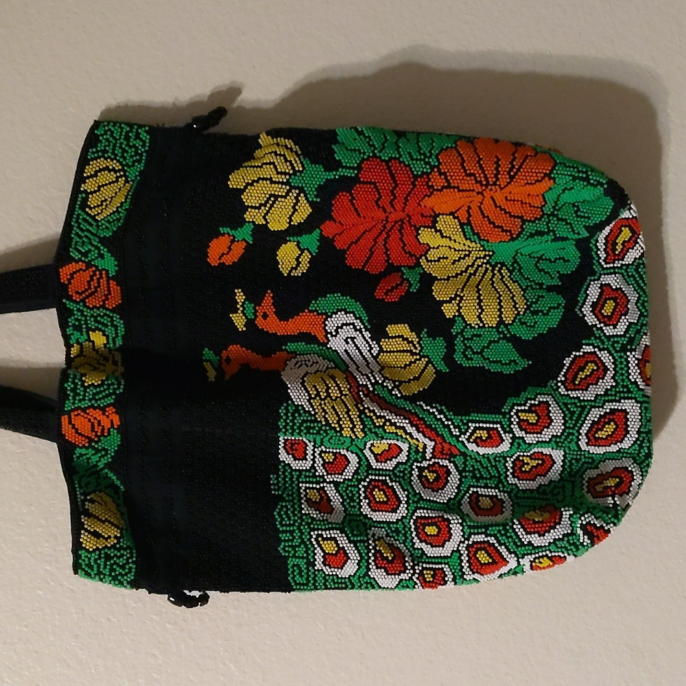 Vintage Beaded Black Peacock Tote Bag